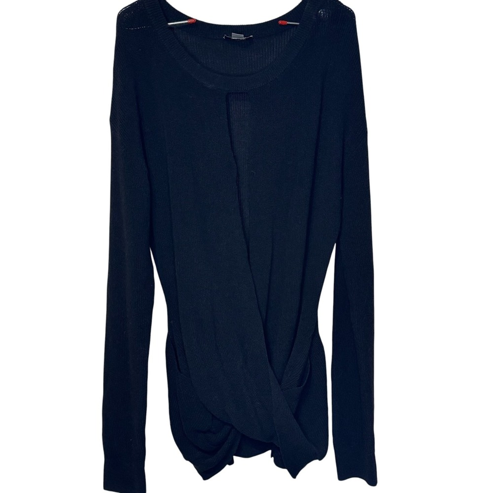 Per Se By Carlisle Women Sweater Long Sleeve Slit Front Twist Knit Black Medium